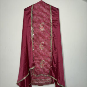 Dark Pink With Floral Net Dupatta