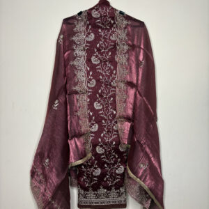 Organza Silk & Dark Maroon With Dupatta