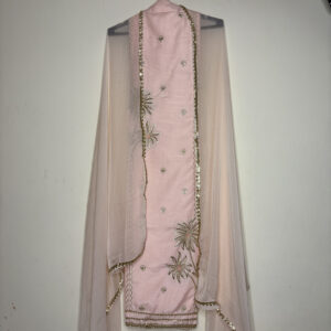 Peach & Floral Set With Dupatta