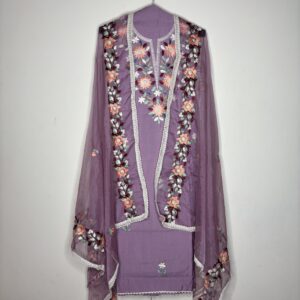 V – Neck With Floral Net Duppata