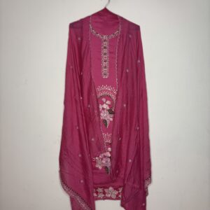 Thread embroidery With Rani Pink &  Floral Net Duppata