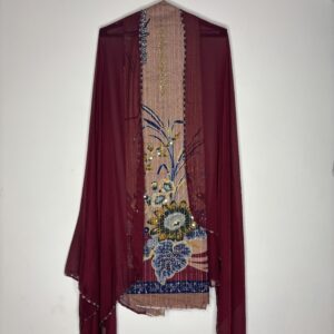 Light Maroon With Floral Net Dupatta